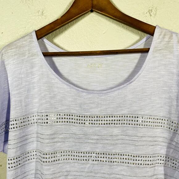 NEW! Apt. 9 Scoop Neck Tee Lilac Rhinestone Cap Sleeve - L - Picture 2 of 4